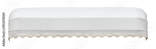 French Curved Retractable Awning.  White striped awning for outdoor shade and decoration. Vintage  white striped awning 