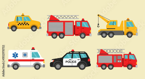 Emergency Vehicles and Heavy Machinery Set.