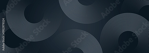 Abstract gray gradient background with dynamic glowing circle lines decoration. Modern and elegant overlapping geometric lines pattern for banner, website, advertising and social media. EPS. 2