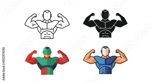 Bodybuilder Muscle Flex Fitness Icon Collection Commercial
