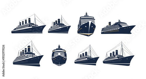 Collection of vintage cruise ship illustrations, perfect for nautical themes and travel designs.
