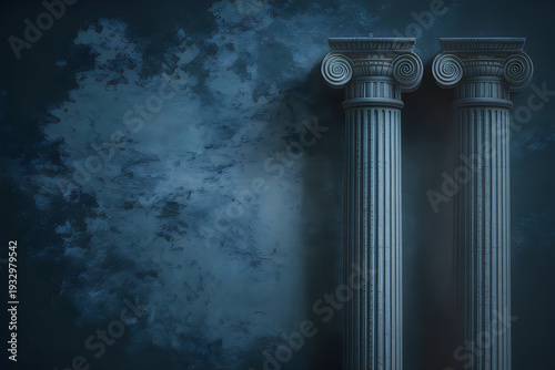 Dark blue textured background with two stone columns dark blue background ancient columns
