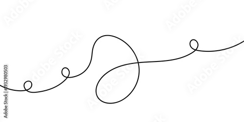 Continuous curvy cable forming loops, tangles and swirls. Abstract freehand sketch with organic twists creates decorative vector element for contemporary artistic projects, banner, flyer Single line