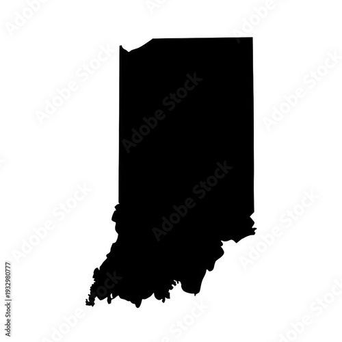 A black silhouette of the state of indiana isolated on transparent background