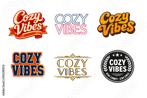Cozy vibes logo collection: bold text styles and unique typography designs