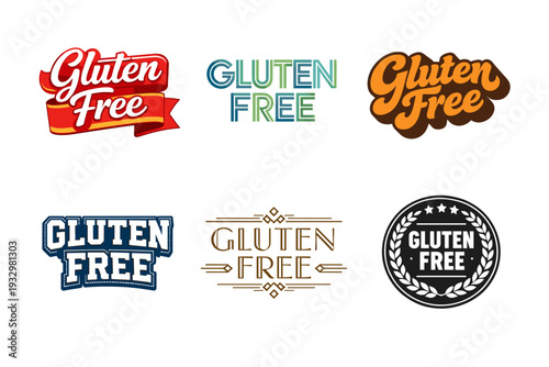 Set of six creative gluten free logos with diverse design styles