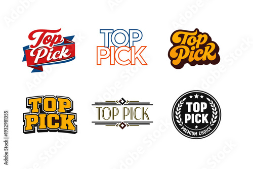 Collection of diverse top pick logos in various styles and colors