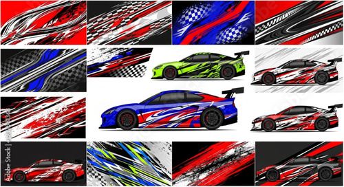 Dynamic racing car designs showcasing vibrant colors and speed aesthetics.