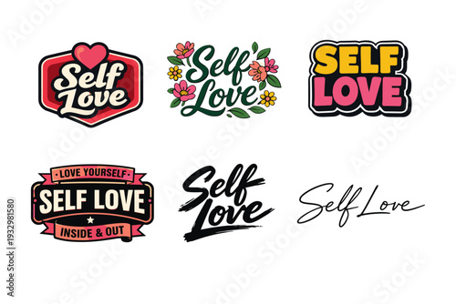 Creative self love designs with floral and bold lettering styles