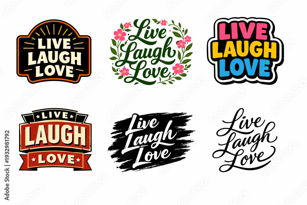 Naklejka premium Live laugh love: creative typography designs with vibrant styles and colors
