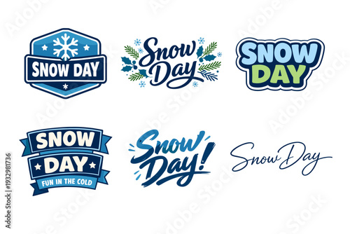 Snow day logos collection with winter elements and typography