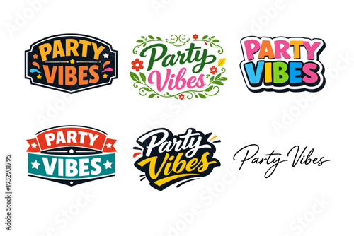 Party vibes logo collection: colorful, fun, stylish designs