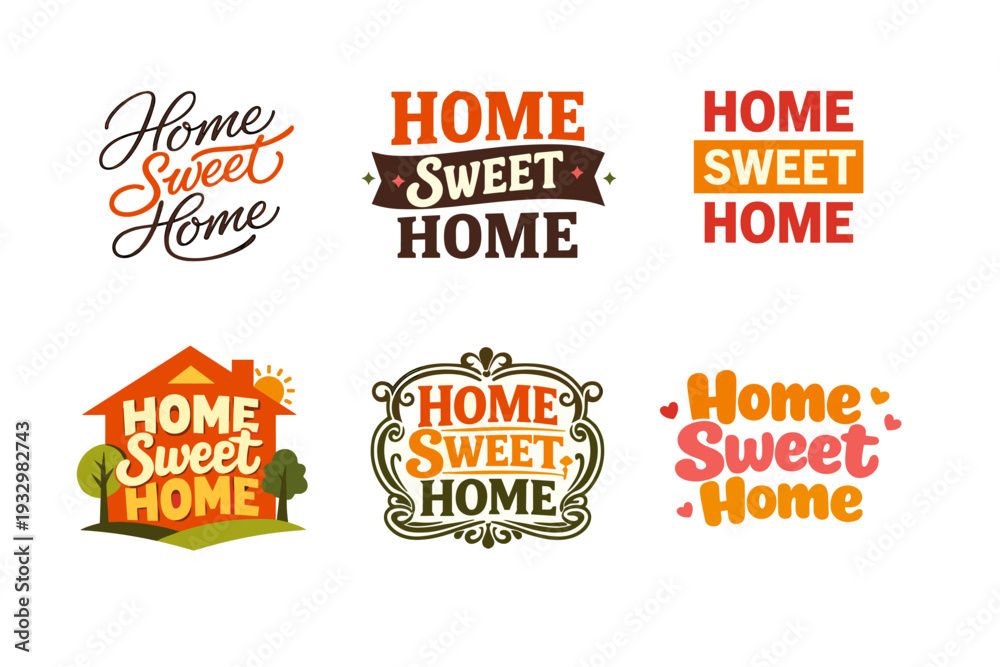 Fototapeta premium Home sweet home designs: six unique decorative lettering styles for cozy living spaces