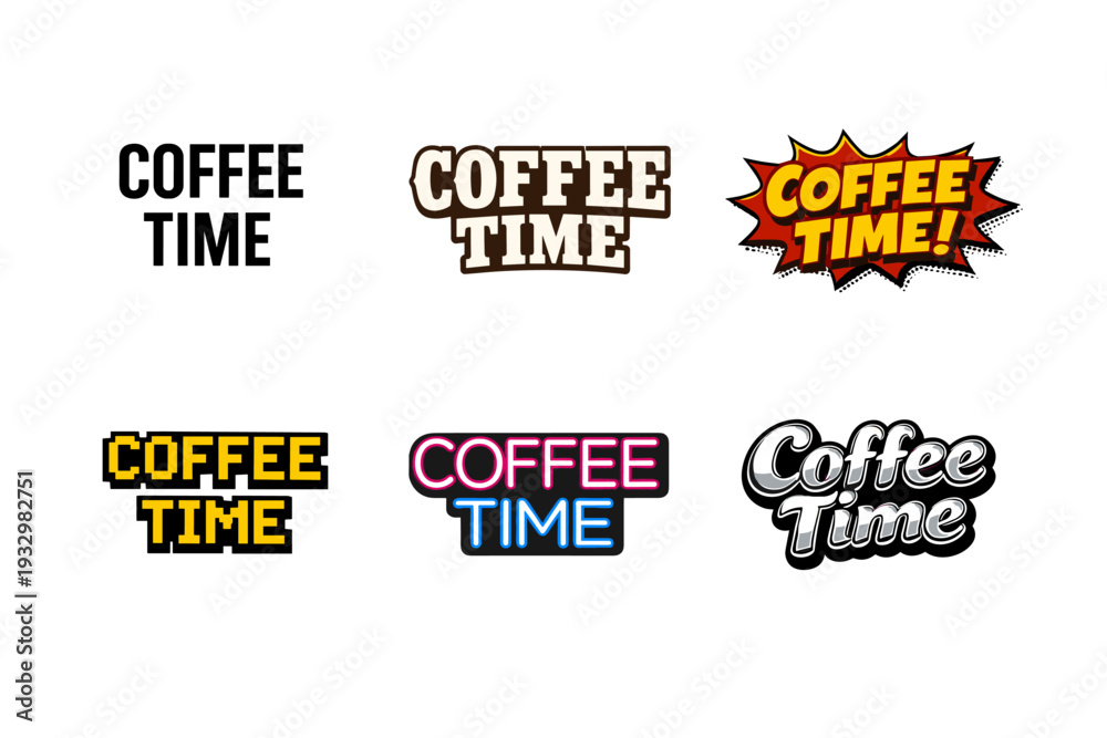 Obraz premium Creative coffee time logo designs with variety of fonts and styles