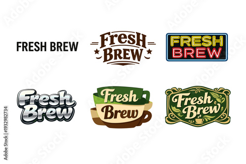 Variety of fresh brew coffee logos in unique designs