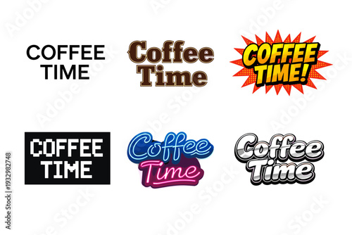 Creative coffee time logos with bold typography and vibrant styles