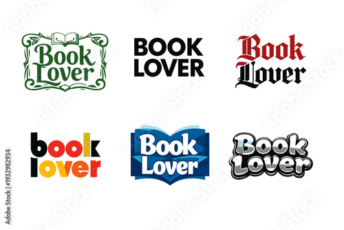 Diverse book lover logos: artistic text designs and creative typography