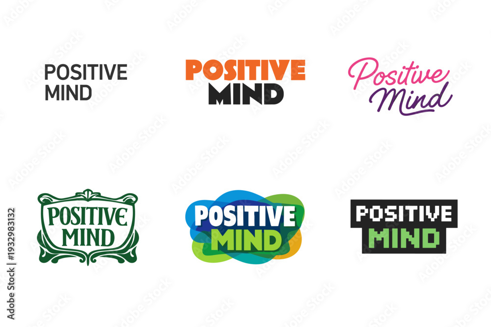 Fototapeta premium Positive mind design variations: typography and color styles