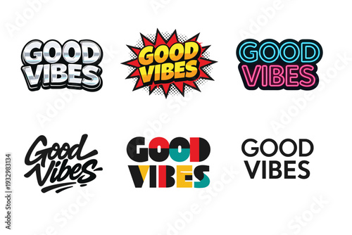 Good vibes typography set with bold and playful designs