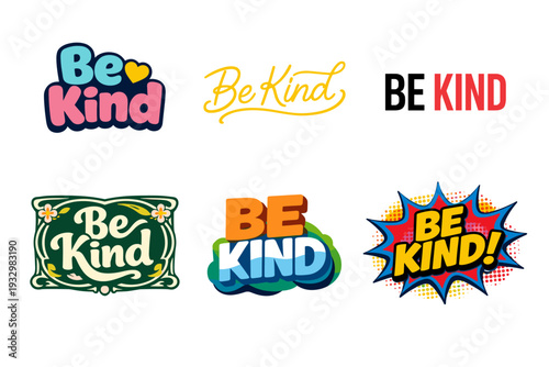 Diverse 'be kind' typography collection in various artistic styles