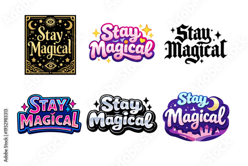 Stay magical typography designs with stars and moon elements