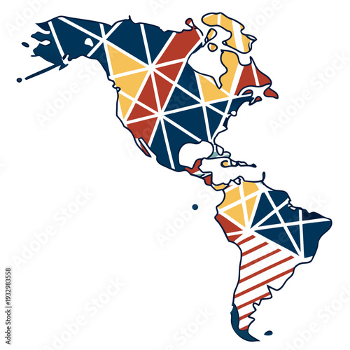Abstract geometric pattern covering map of americas vector illustration, pan american day concept, continents map decorative element
