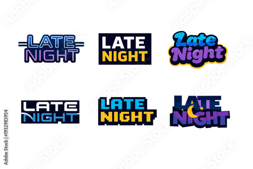 Colorful late night logo designs with retro and modern styles