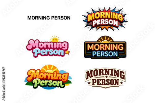Vibrant morning person logos set in various styles and themes