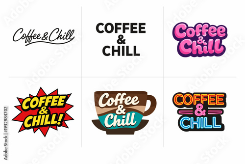 Coffee and chill logos: creative typography and design variations