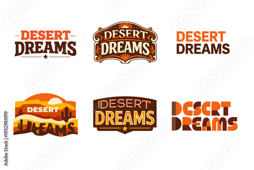 Desert dreams vintage logos set with bold typography and warm tones