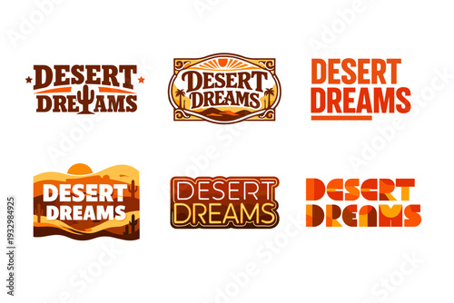 Desert dreams logos collection with bold typography and earthy tones