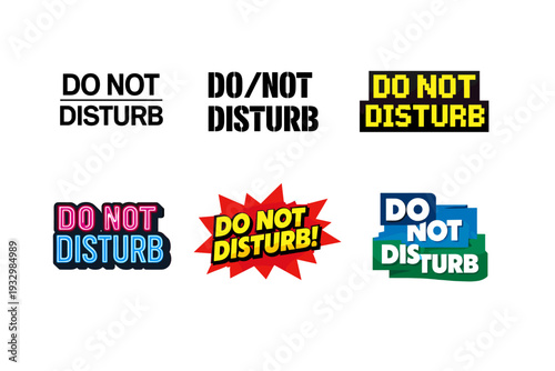 Creative do not disturb signs in various typography designs