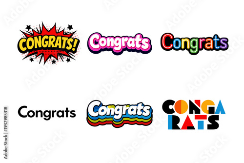 Colorful congrats designs featuring bold typography and creative styles