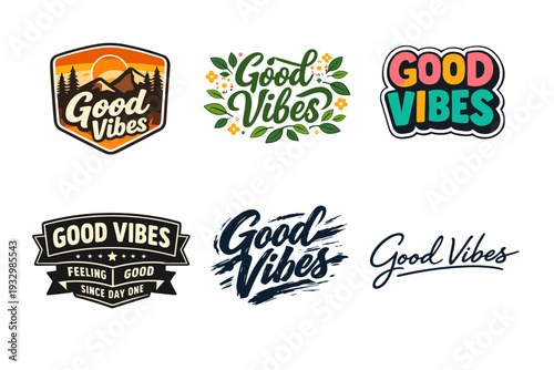 Good vibes logos collection with diverse artistic designs