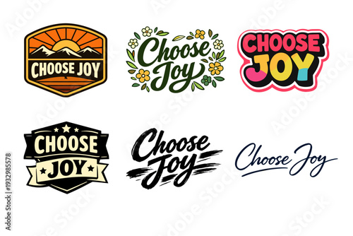 Creative choose joy logos with diverse styles and typography