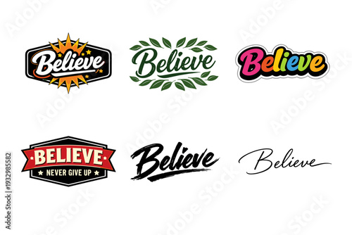 Creative variations of 'believe' in unique typography designs
