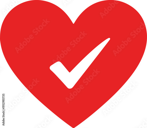 A red heart with a white checkmark inside, symbolizing approval and positivity.
