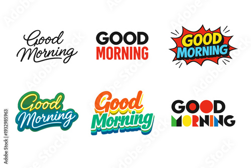 Stylish good morning texts in various colorful typography designs