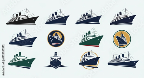 Collection of various ship illustrations showcasing different styles and designs for maritime themes.