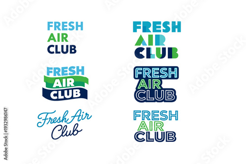 Fresh air club logos in various typography and color styles