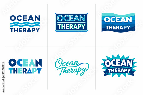 Ocean therapy logo collection with waves and vibrant blues