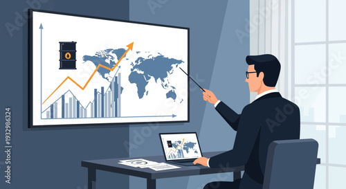 Vector graphic shows oil price trend presentation analysis