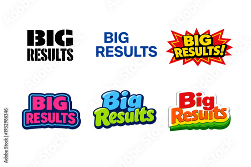 Big results logos in various bold and vibrant typography styles