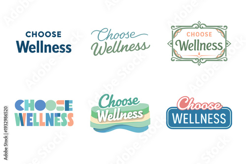 Variety of choose wellness logos with different designs and styles