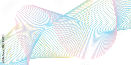 Abstract background with lines and waves. Medium banner size. Vector element for design isolated on white. Minimalistic background for brochure, card, poster. Colourful gradient. Yellow, pink, blue