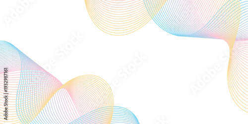 Abstract background with lines and waves. Medium banner size. Vector element for design isolated on white. Minimalistic background for brochure, card, poster. Colourful gradient. Yellow, pink, blue