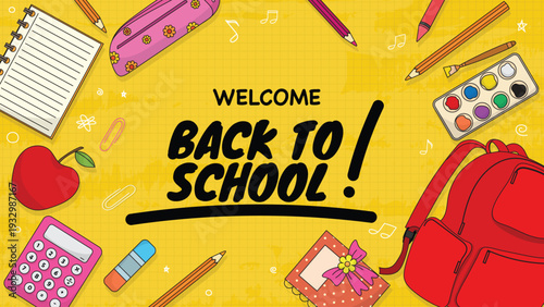 Welcome Back to School Background Illustration with Supplies