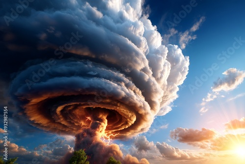 3D Illustration of Natural Disaster Dynamics with Dramatic Cloud Formation
