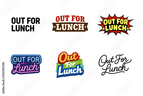 Out for lunch typography designs in various vibrant styles and colors