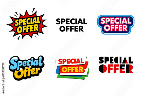 Colorful special offer designs with bold fonts and styles